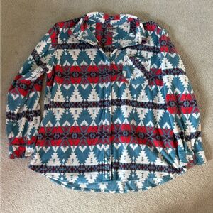 Wrangler Red and Blue Vintage Aztec Print Geometric Fleece Oversize Shacket